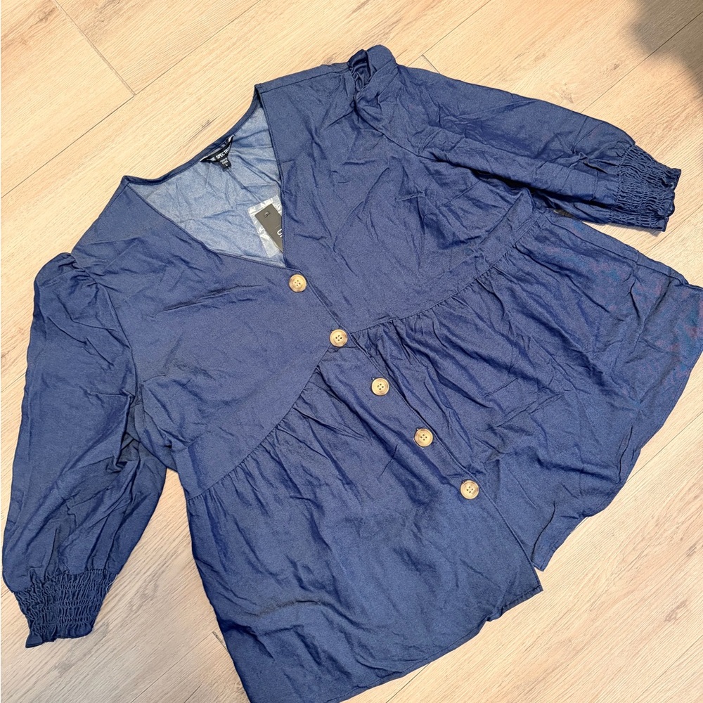 Unique Spectrum Navy Blouse with Button Detail - Picture 2 of 4